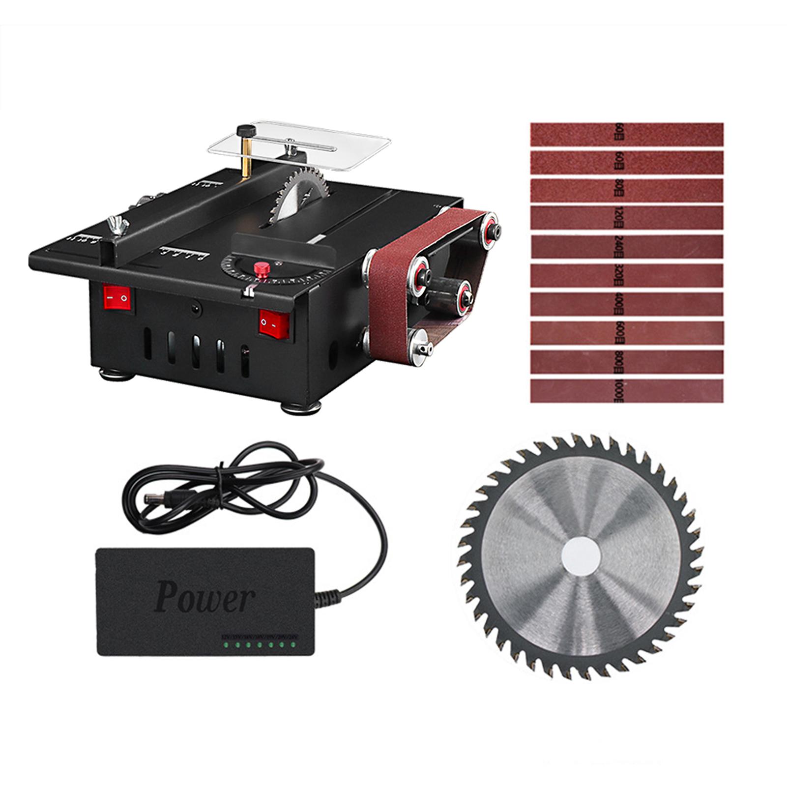 

200W Mini Bench Saw and Belt Sander with Extension Rod, Collet, Grinding Carving Drilling Kit, Variable Speed Circular Table US