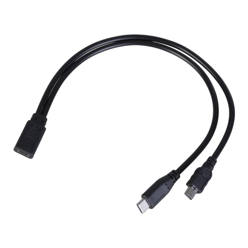 USB C Female to Mini USB+Type C Male Splitter Extension Charging Cable for Electronics Power Supply Accessories