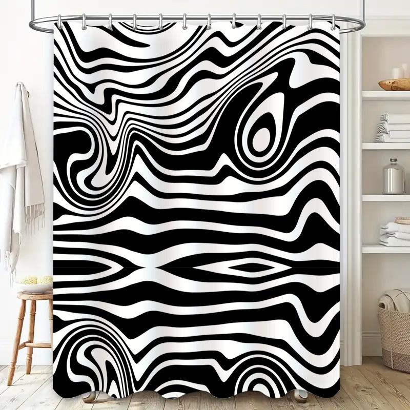Black White Zebra Print Shower Curtain Waterproof Bathroom Decor Customizable Size Shown: 72x84 In (180X215 Cm) Extra Large Blac