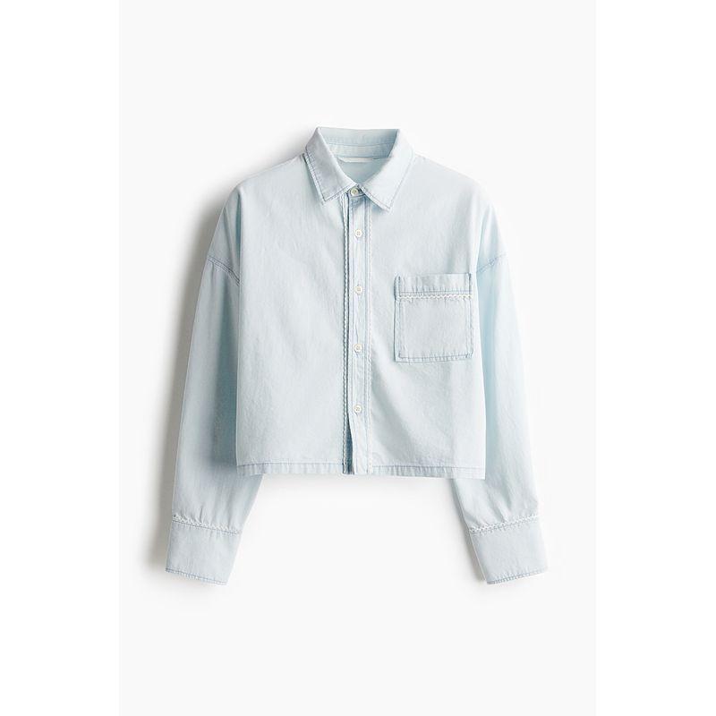 

HM Women s Shirt 2025 Autumn New Arrival Light Autumn Wear Small Annulet Trim Diagonal Cloth Long Sleeves Tops 1277420 Light cowboy Blue 160/88(S)