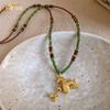 Glass Beaded Pony Pleated Tiger's Eye Stone Necklace Niche Design Sweater Chain Necklace