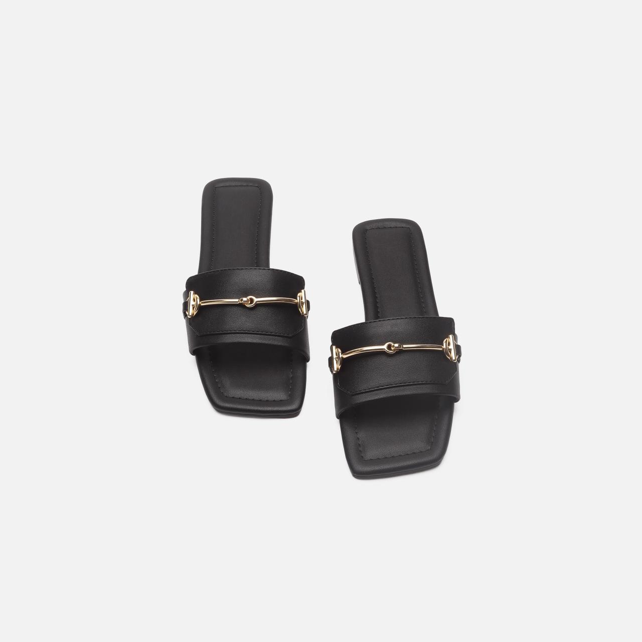 

Женские сандалии на плоской подошве с декором и пряжкой, модные летние туфли с квадратным открытым носком, повседневные уличные пляжные шлепанцы 40 чёрный