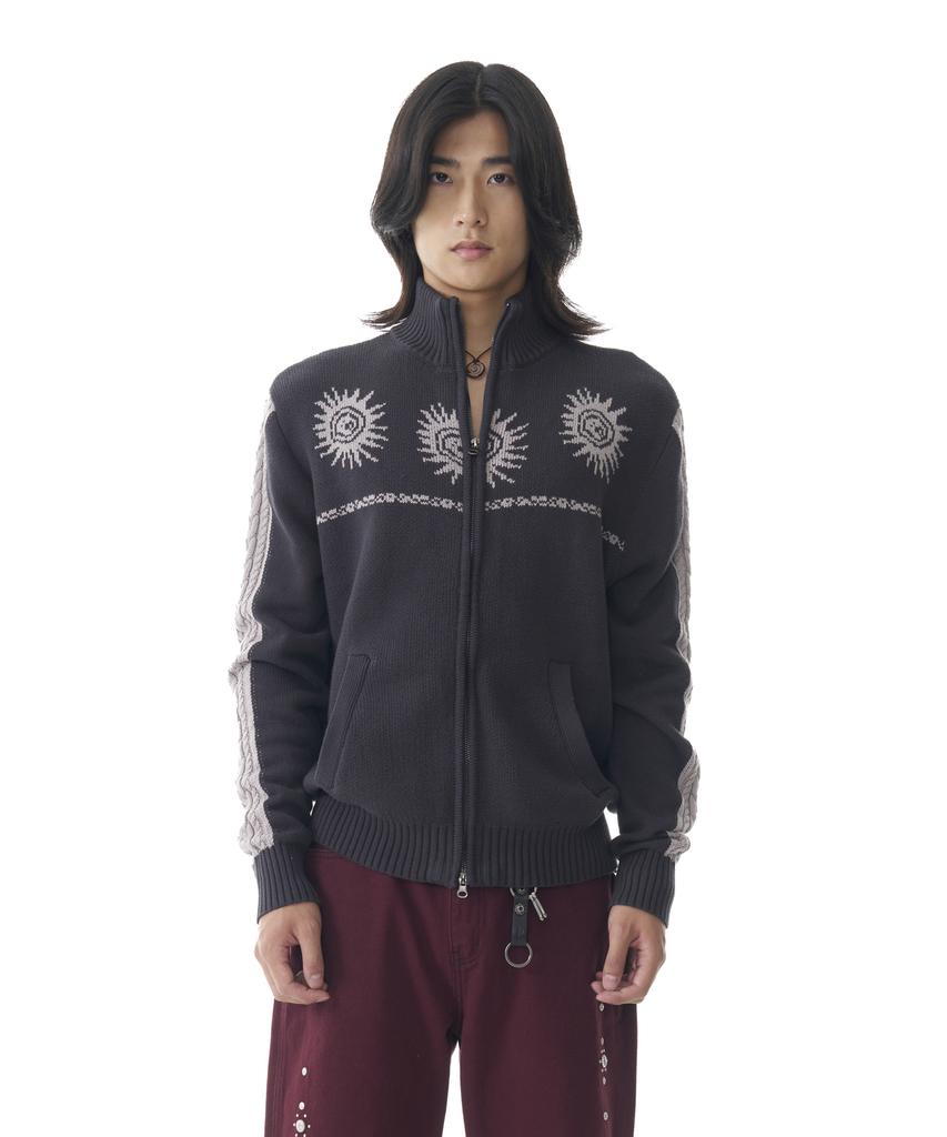 Aakam Sun Jacquard Zip-Up Sweater (Dark Gray)