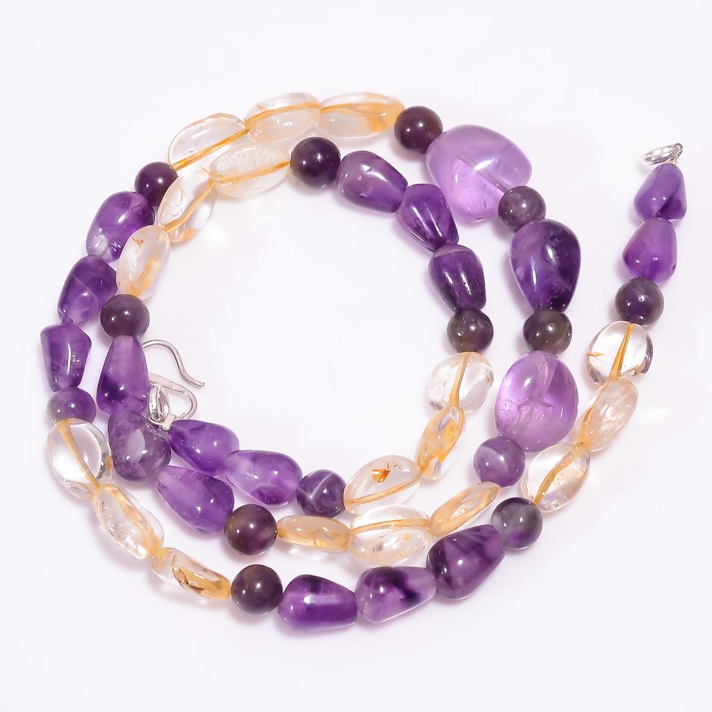 Natural Amethyst Citrine Gemstone Beads Necklace 6-13 mm 18" UB-8187 UB-8187