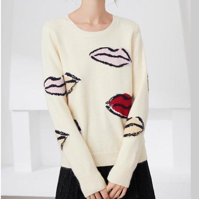 Women's Crew Neck Sweater Autumn Winter Thick Loose Printed Sweater Soft and Comfortable Knit Pullover Sweater