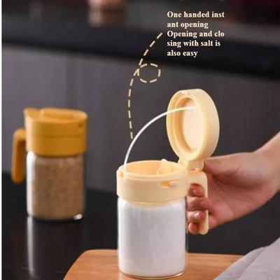 1pc Household Kitchen Moisture-proof Seasoning Jar, 2-in-1 Salt Container, Glass Seasoning Bottle, Spoon, Spice Sorting Bottle