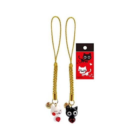 Four Cart Cute Netsuke/Strap Handmade Glasswork Heart Cat Pair