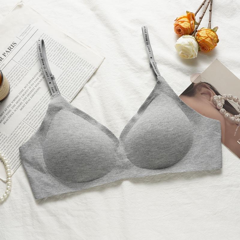 

Бесшовные бюстгальтеры для сна из резинки, мягкие, женские, сексуальные, пуш-ап, бюстгальтер с подкладкой, удобное нижнее белье с буквенным принтом и бретельками, нижнее белье M серый