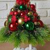 16 Inches Christmas Tree Gnome Figurine Handmade Small Dwarf Artificial Tree Table Decor with Ball Ornaments for Tabletop Indoor Home Decor