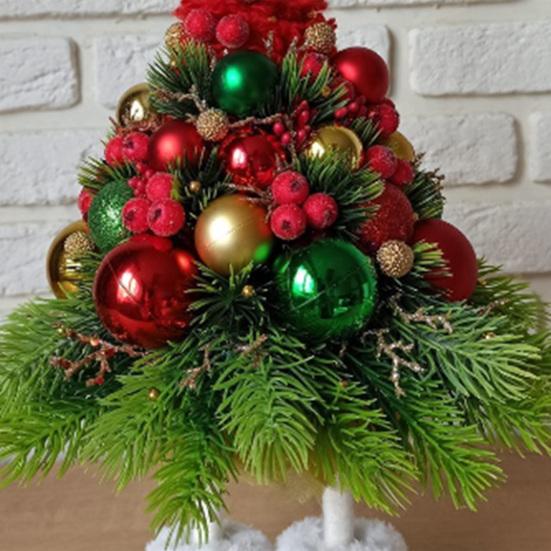 16 Inches Christmas Tree Gnome Figurine Handmade Small Dwarf Artificial Tree Table Decor with Ball Ornaments for Tabletop Indoor Home Decor