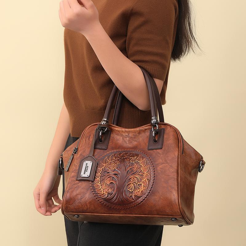 Retro Handmade Women's Handbag For Ladies Leather Should Bags Bohemian Style Soft Boston Luxury Handbags