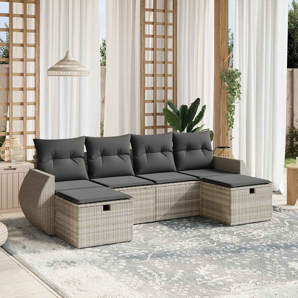 6 Piece Outdoor Sofa Set with Cushions Light Grey PE Rattan