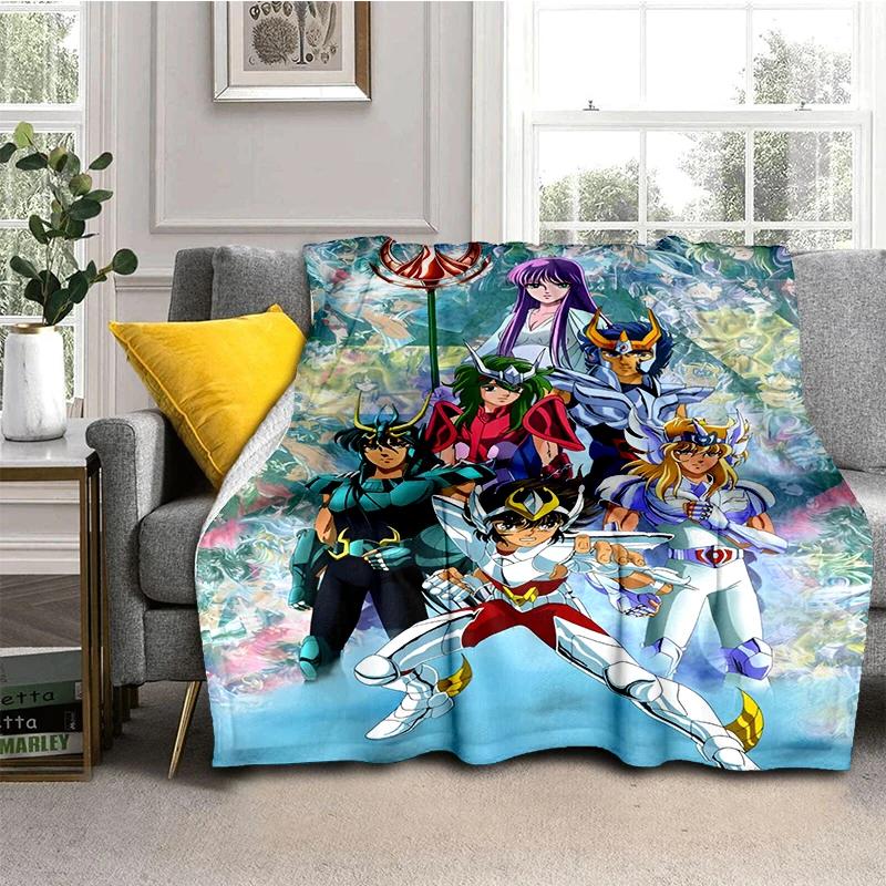 Anime Saint Seiya Glod Pattern Throws Blanket for Baby Hiking Picnic Bed Super Soft Cute Kawaii Flannel Blanket Birthday Gift