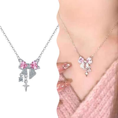 Minimalistische leichte Luxus-Halskette mit Bowknot-Anhänger für Frauen und Mädchen, Temperament, exquisiter Hochzeitsschmuck, ästhetische Schmuckgeschenke