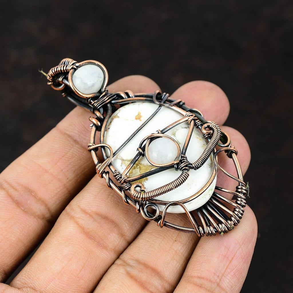 Pandantiv cu deochi, cal sălbatic, magnezit, piatră prețioasă, înfășurat în cupru, lucrat manual, pandantiv curcubeu, piatră lunară, deochi, pandantiv din sârmă, bijuterii cadou pentru soție