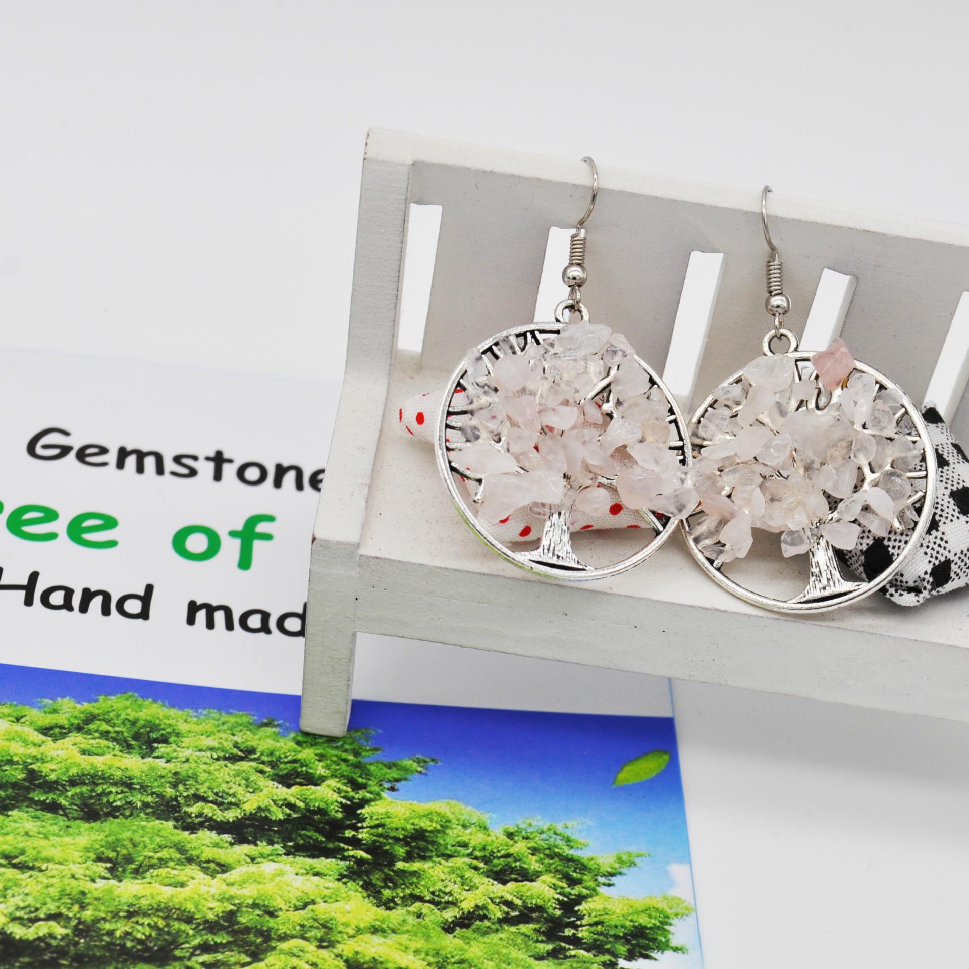 

Natural Stone, Tree Of Life Earrings, Crystal Fortune Tree Earrings Earrings Accessories Fashion рожевий кварц кольору