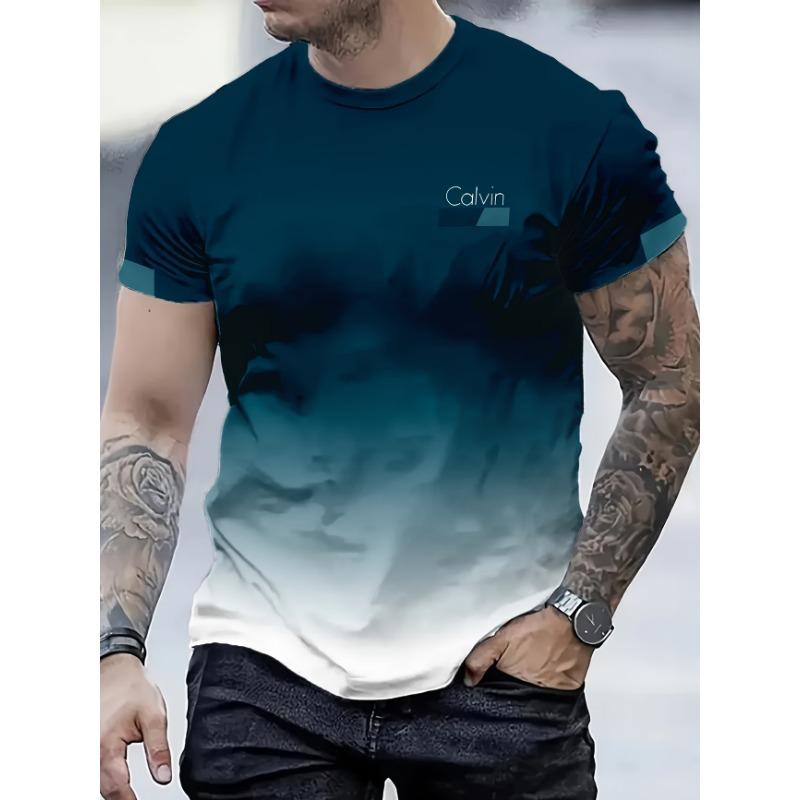 

Men s Summer Luxury Gradient 3D Print T-Shirt, Turquoise Gold Swirl Wave Abstract Pattern, Crew Neck Short Sleeve, Breathable S
