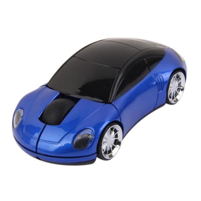 Souris optique sans fil sans fil de forme de voiture 2.4GHz USB Bleu