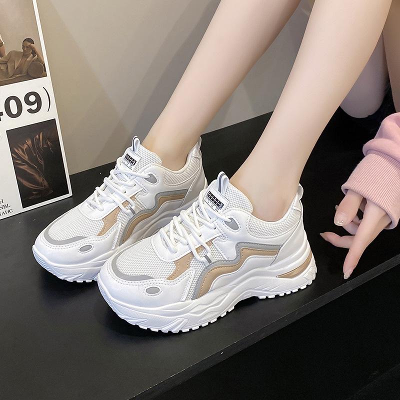 2025 Spring New Mesh Breathable Low-top Korean Version of Sports Shoes Color Matching Platform Women's Casual Shoes