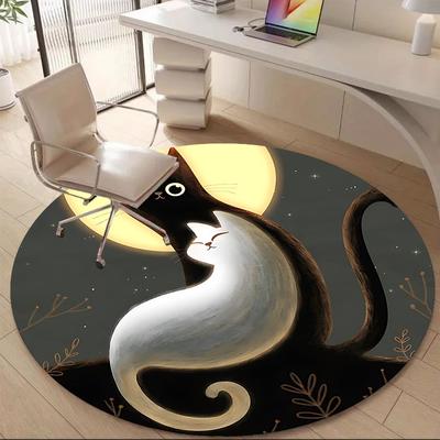 1pc Night Cats Office Round Area Rug, Indoor Mat Suitable ForOffice, Under Office Chairs Bedroom Living Room Home Decor, Room Deco,  N57