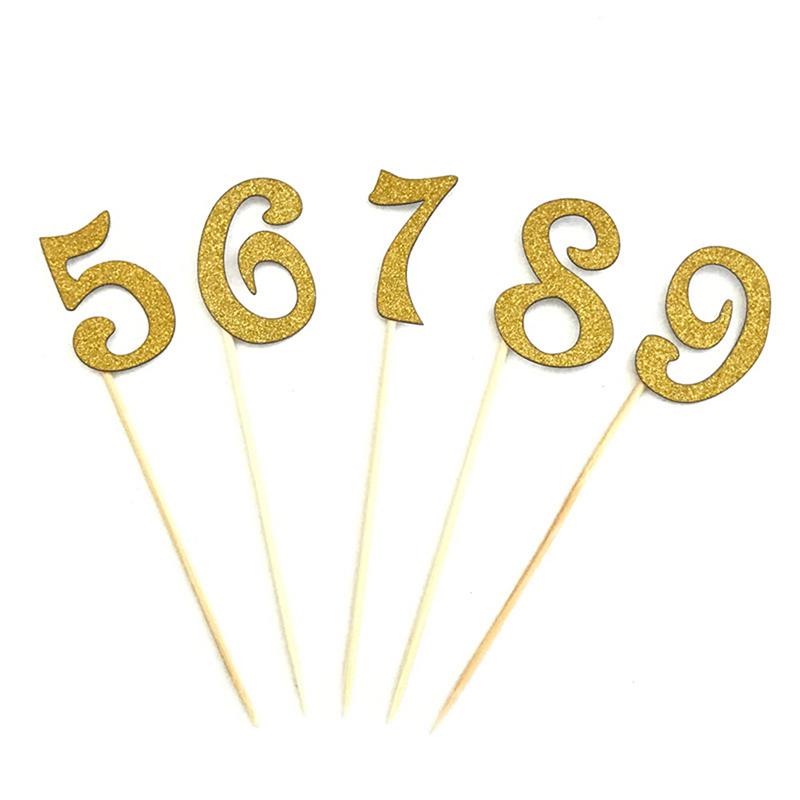 10Pcs Diy Glitter 0-9 Numbers Cake Topper Cupcake Picks For Kids Birthday Party