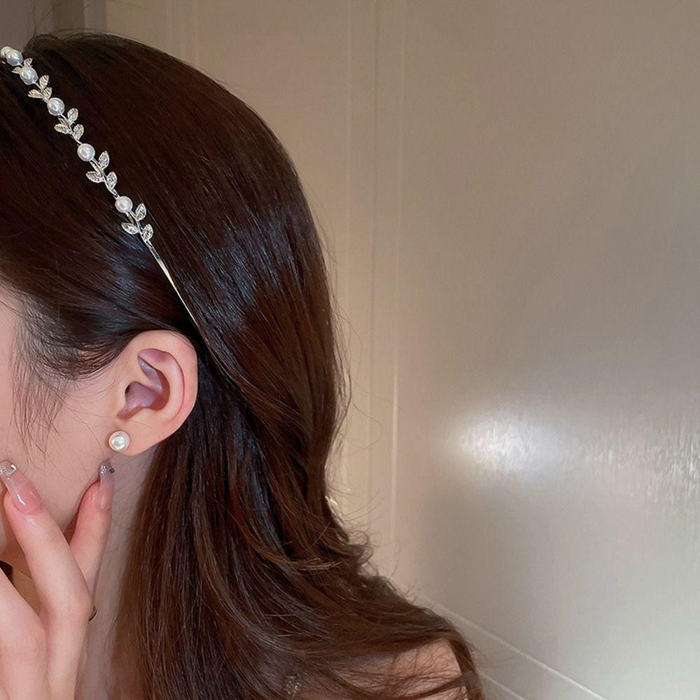 Wedding Bride Headwear Leaf Headband Korean Style Headwear Girl Thin Hair Hoop Rhinestone Hair Band