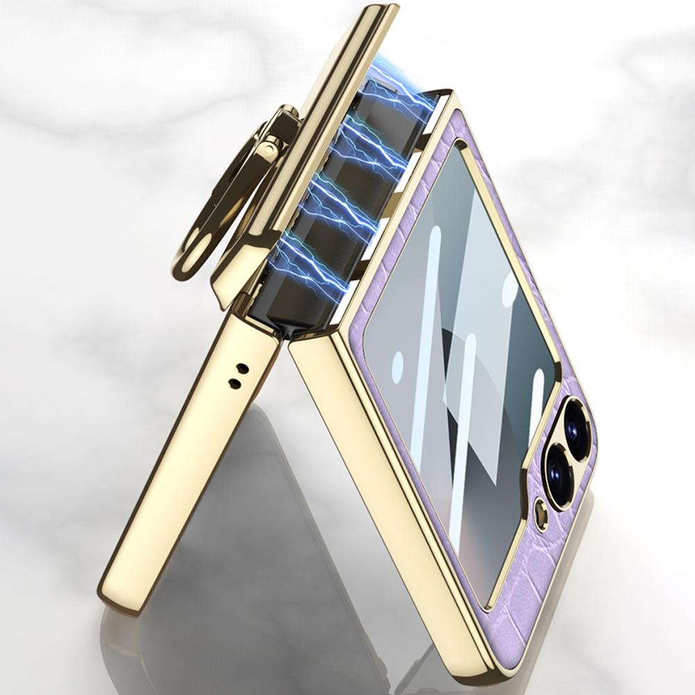 GKK For Samsung Galaxy Z Flip7 FE 5G/Z Flip6 5G Case Magnetic Hinge Protection PU+PC Kickstand Phone Cover