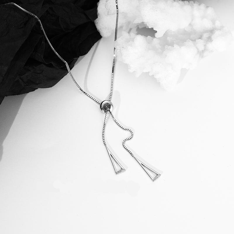 925 Sterling Silver Geometric Retractable Necklace Simple Glossy Hollow Triangle Box Chain Female Clavicle Chain Wedding Jewelry
