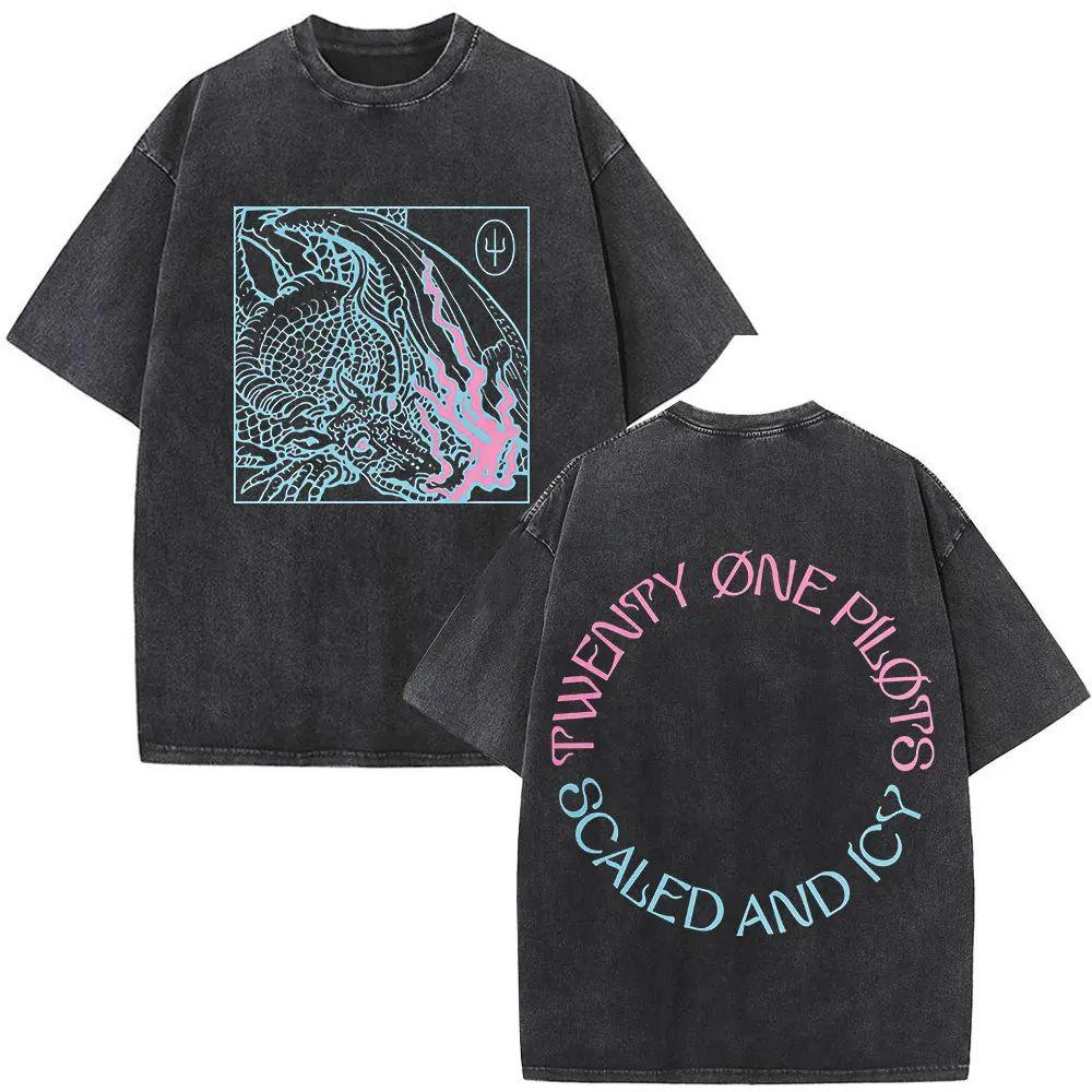 Twenty One Pilots Koszulka Vintage Spierana Męska Damska Rock Streetwear Moda Hip Hop Luźne Koszulki Bawełniana Codzienna Koszulka