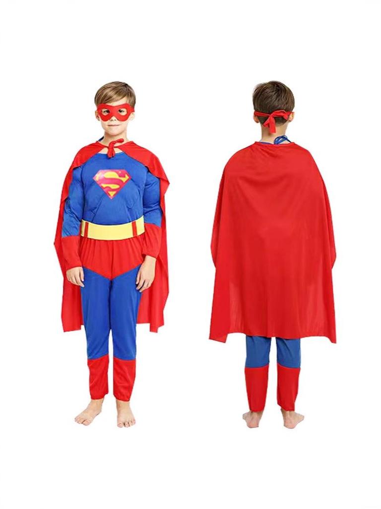 Kids' Halloween Cosplay Costume: Muscle Batman and Superman Jumpsuit Set