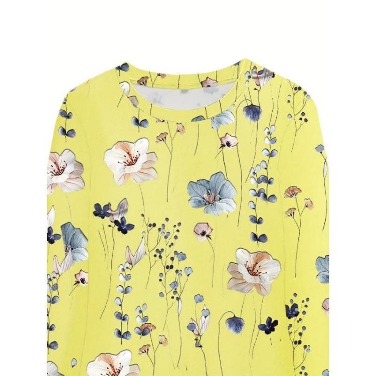 Primăvară Toamnă Haine Damă Imprimeu Floral Casual Mânecă Lungă Gât Rotund