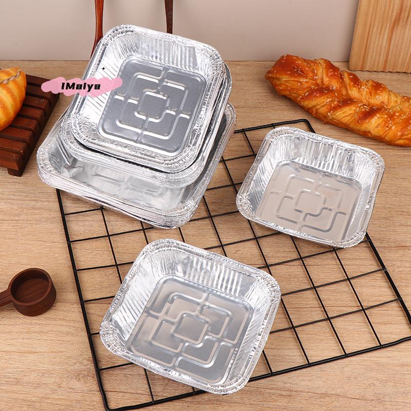 10Pcs 20CM Square Aluminum Foil Pan Non-Stick Oil-proof Air Fryer Baking Tray BBQ Oven Food Containers Kitchen Baking Tool