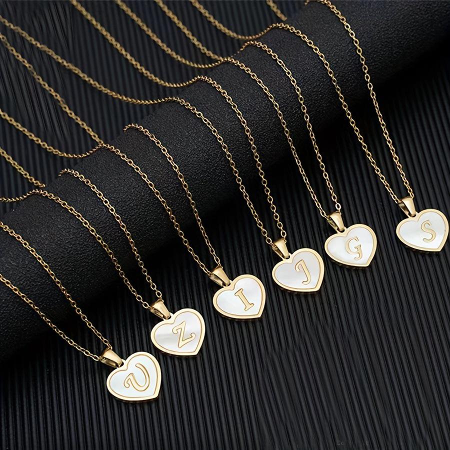 Gold Shell Pendant Necklace with English Alphabet - European & American Trend In Titanium Steel Chain