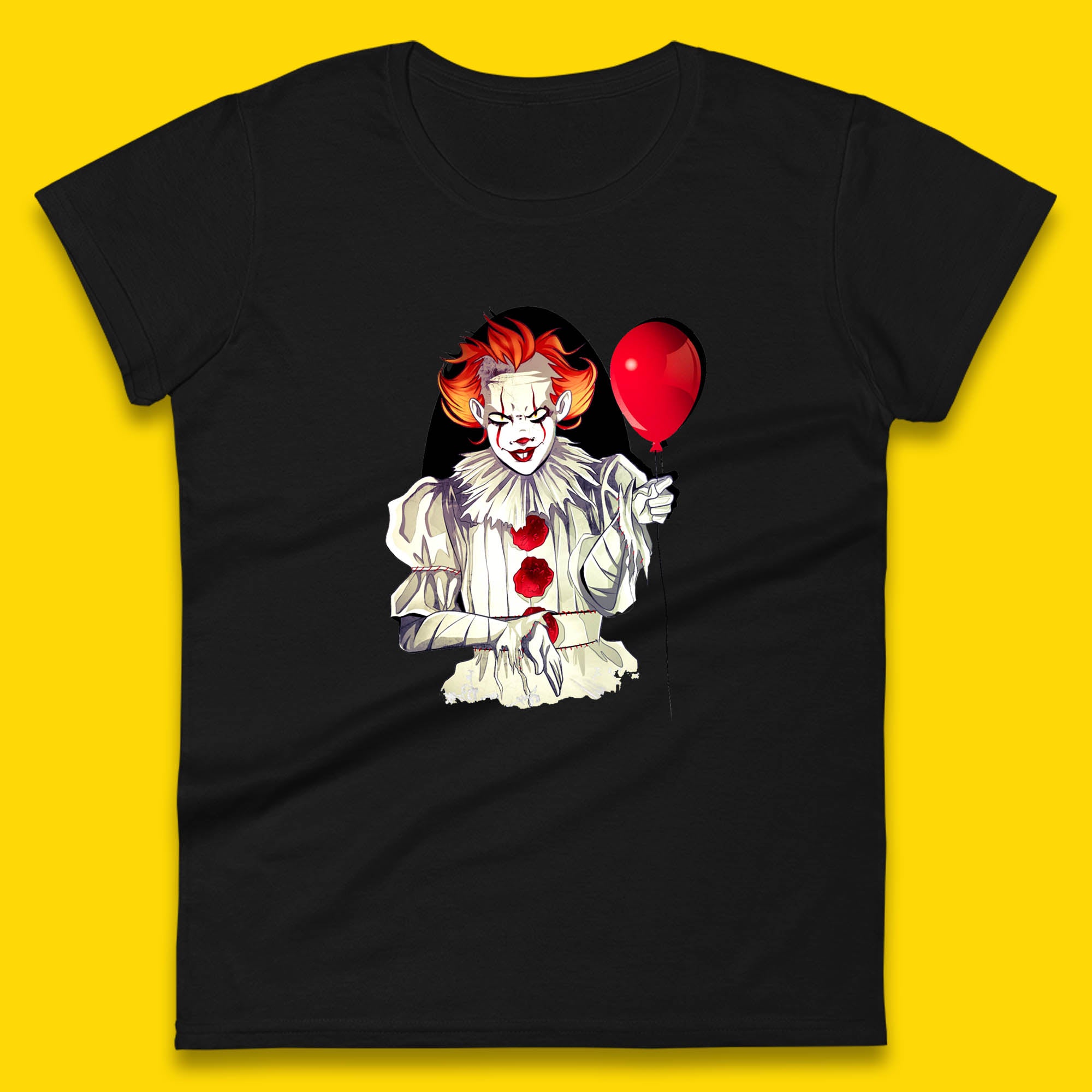 IT Pennywise Clown Holding Balloon Halloween Evil Pennywise Clown Costume Horror Movie Serial Killer Womens Tee T Shirt Mens Tops Unisex Top M