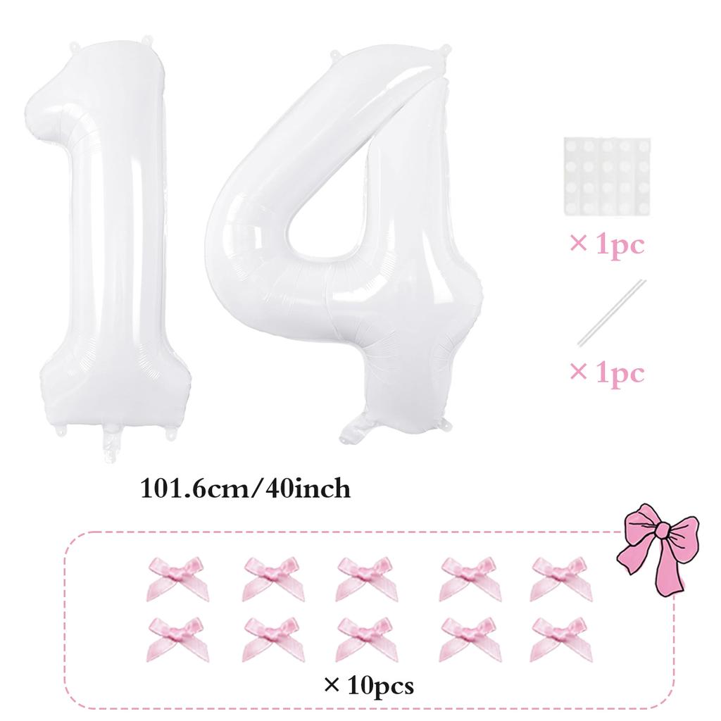 2pcs101.6cm Pink Bow Decoration White Digital Balloon for Birthday Anniversary Wedding Graduation Season New Year Decoration