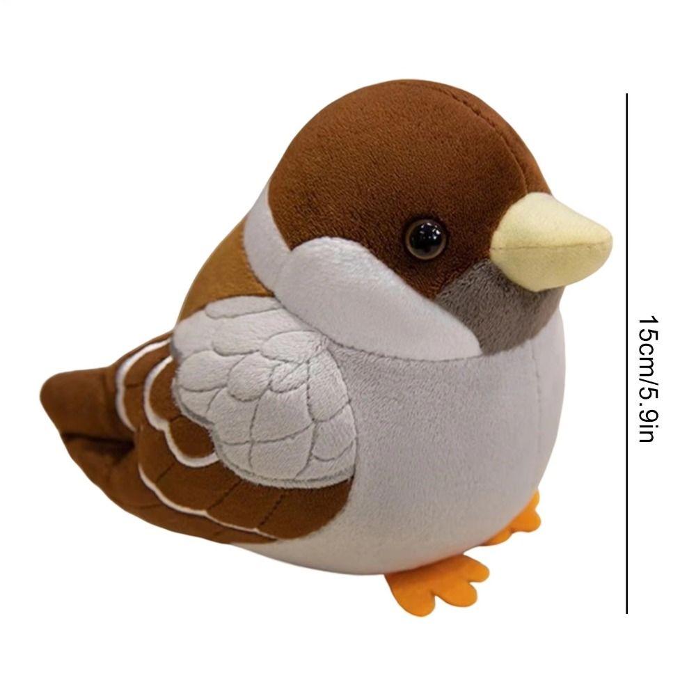 Realistic Soft Stuffed Bird Doll Chubby Round Simulation Sparrow Doll  Office Companion