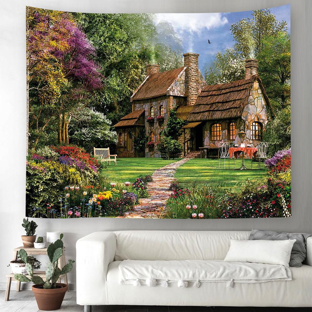 

Ретро садиба Гобелен Декоративний гобелен Природний пейзаж Тема Чудеса Висячі штори Спальня Вітальня Декорації 100X75CM