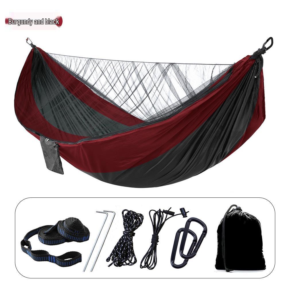 Army Green Mosquito-Proof Quick-Open Camping Hammock, Extended 290x140, Multi-Purpose Outdoor Net Hammock