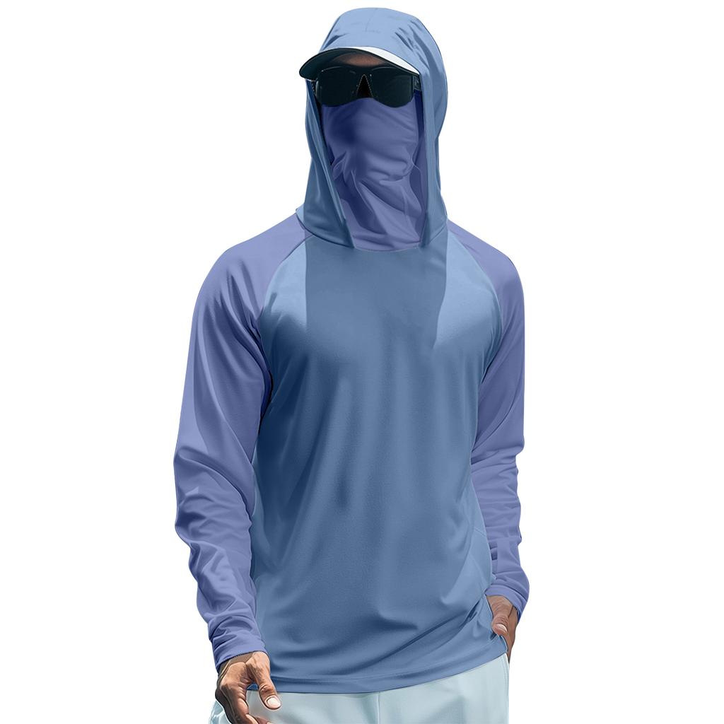 Men's Summer Color Matching Quick-drying Long-sleeved T-shirt Sun Clothing Fishing Fitness Sports Hooded Long-sleeved Top