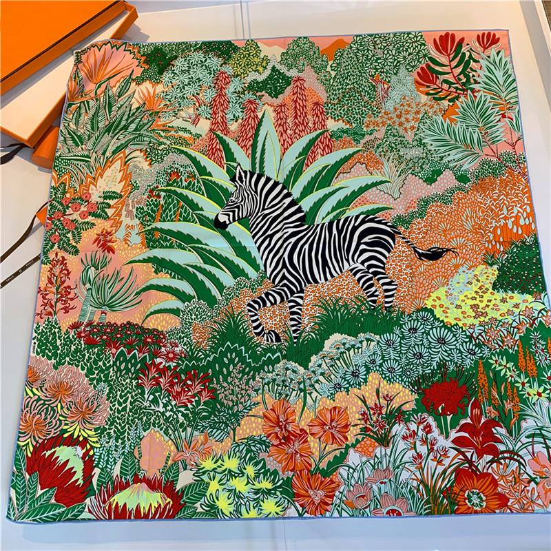 Scarf Lusso 90Cm "Zebra Nella Foresta" Bandana Donna Quadrato di Seta Twill Arricciato Hijab Foulard Sciarpe per Capelli