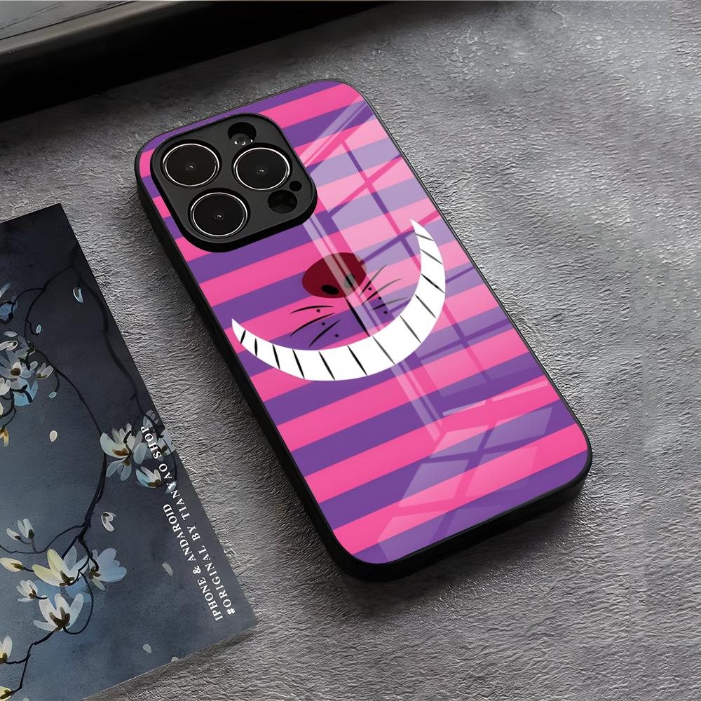 C-Cheshire Cat Cool Phone Case For IPhone 17 Air 16 E Pro Max 15 14 13 Mini 12 Pro 11 Max Plus Black Glass Cover