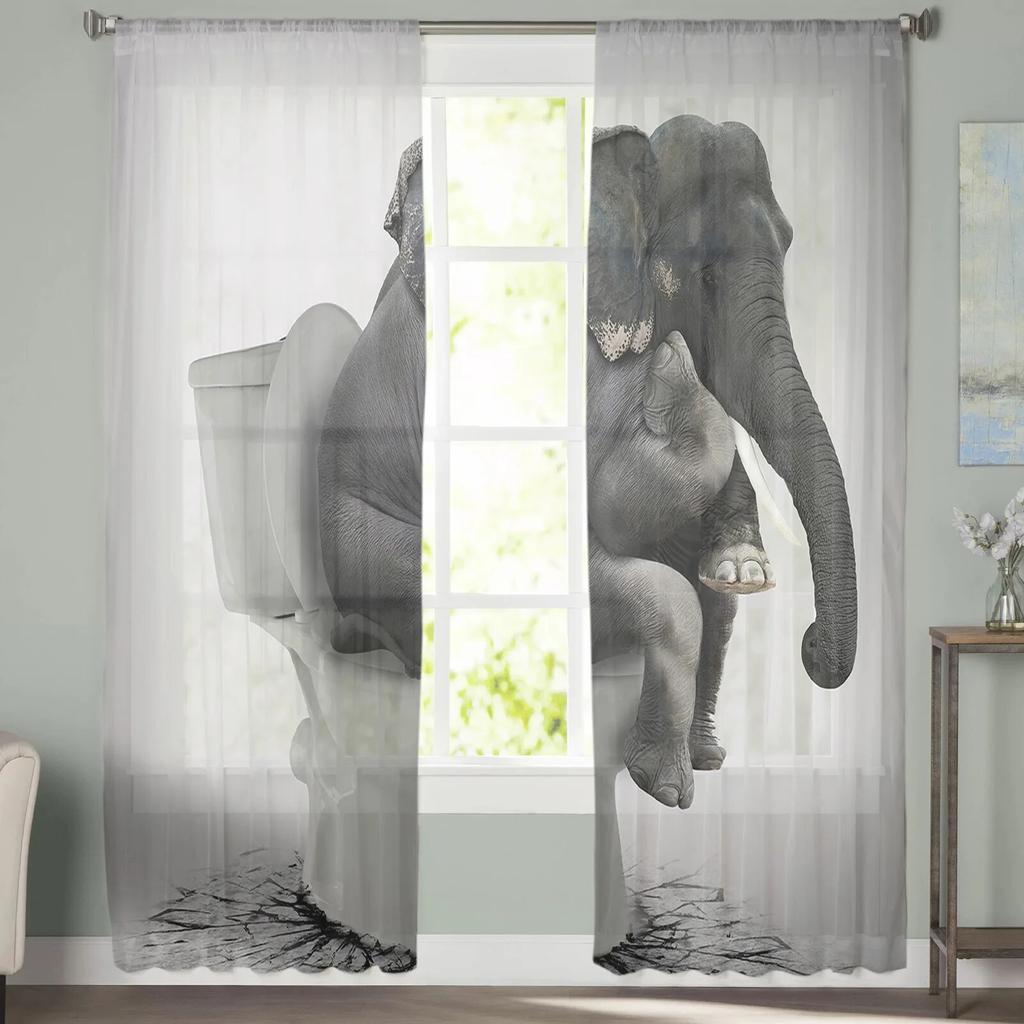 Toilet Funny Elephant Tulle Curtains Balcony Room Fashion Printed Sheer Curtain Living Room Window Modern Decor