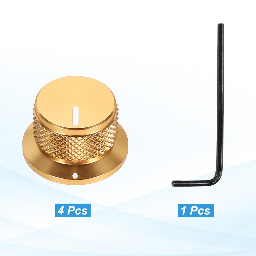 Uxcell 4pcs Aluminum Knobs Inch Volume Tone Control Top Hat Knobs for Guitar Mixer Amplifier Gold 1/4