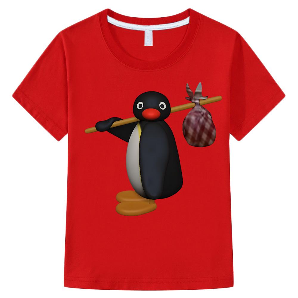 

Pingu Summer 100% Cotton T-shirt Boy Cartoon Print Short Tops Y2k One Piece Print Anime O-neck Tees Kids Clothes Girls 100 красный