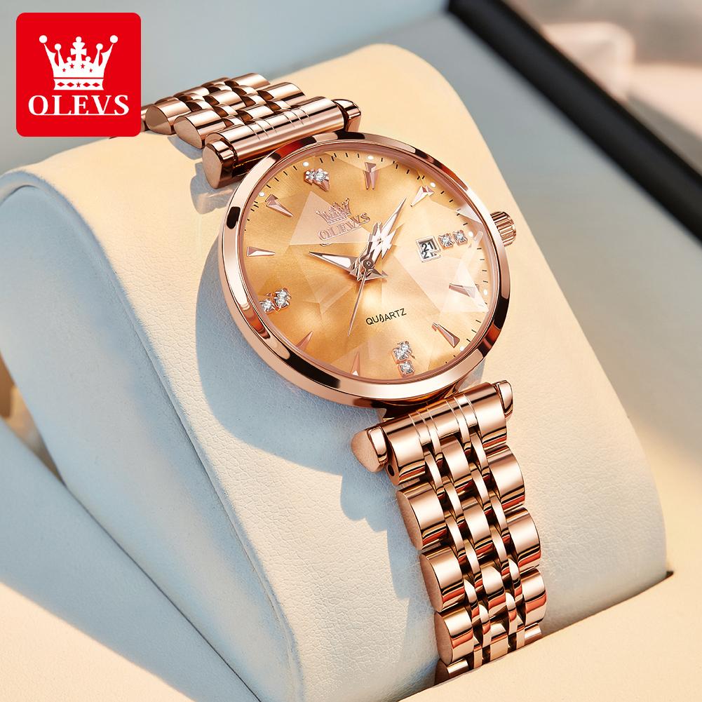 OLEVS 5536 Brand Beautiful Women's Watches Prism Mirror Waterproof Fashion Quartz Watch for Rose Genuine Date Ladies Wristwatch