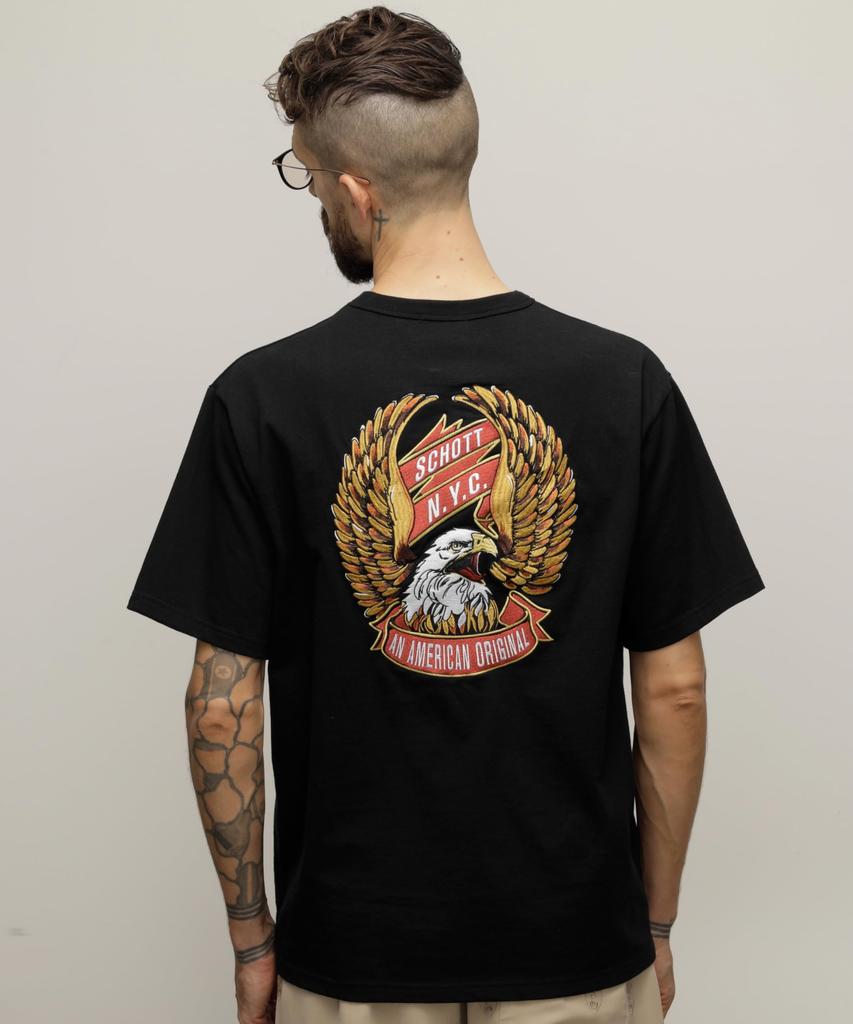 Schott NYC "EAGLE AND RIBBON EMBROIDERED" T-SHIRT, Men's Size M, Black (782-4134004)