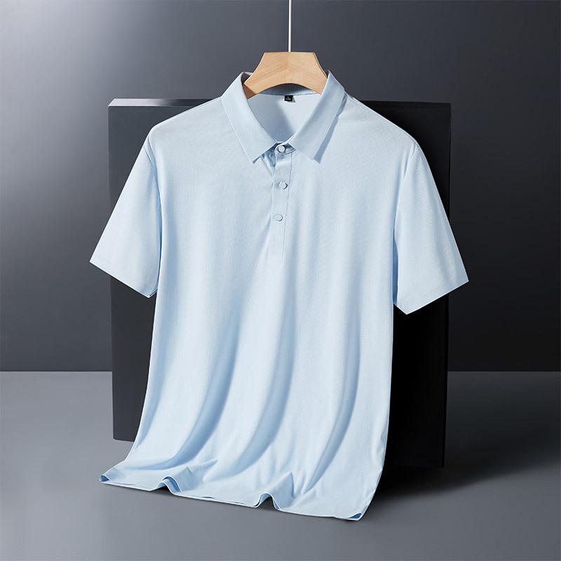Ice Silk Men's Stretch Polo Shirt: Summer Lightweight, High-End Business Casual, Short Sleeve, Turn-Down Collar