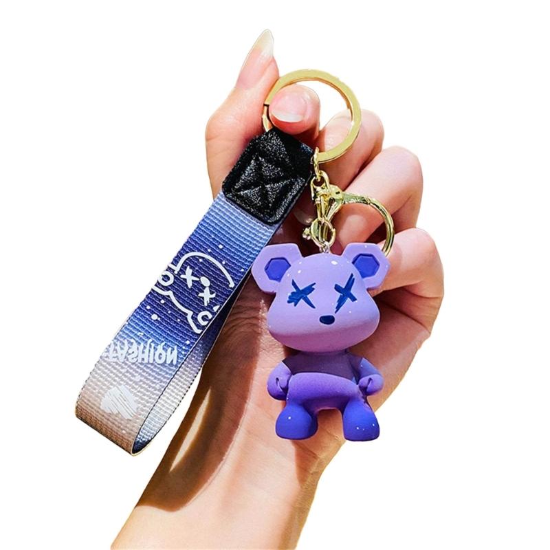 Unique Metal Keyring Color Changing Bear Resin Keychain Pendant for Couples and Friend