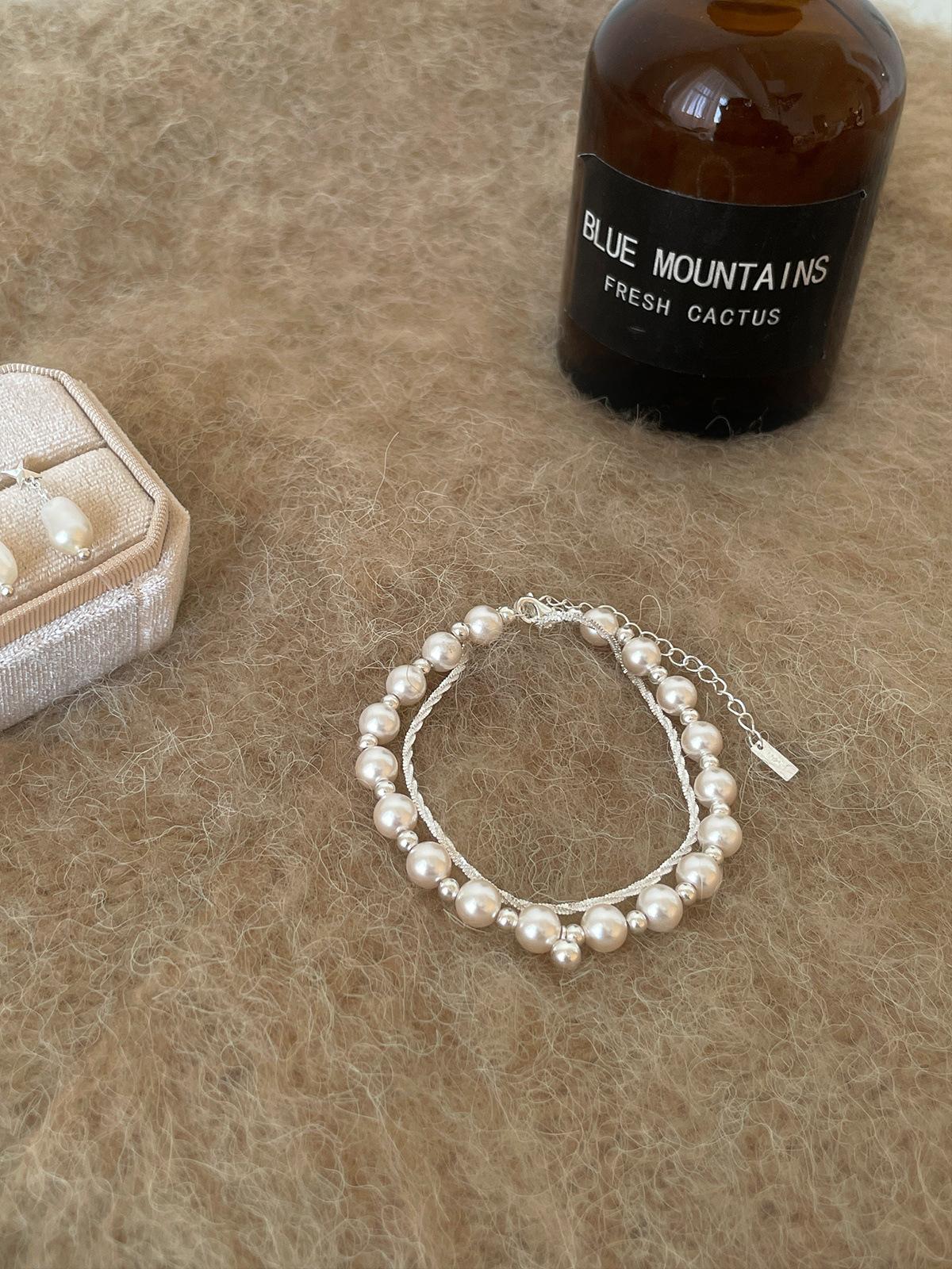 

Браслет из стерлингового серебра 925 пробы с круглыми бусинами и жемчугом, женский, легкий, роскошный, изысканный, двухслойный, высококачественные цыганские украшения 925 silver