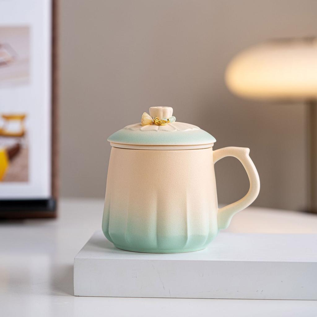 Kiln Change Splendid Lotus Flower Brewed Tea Ceramic Teacup Couple Cup Creative High-End Tea Separation Cup Water Cup